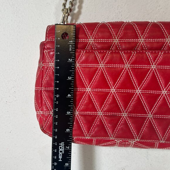 Michael Kors Sloan Quilted Stud red leather white Clutch Shoulder bag chain link - Picture 8 of 13